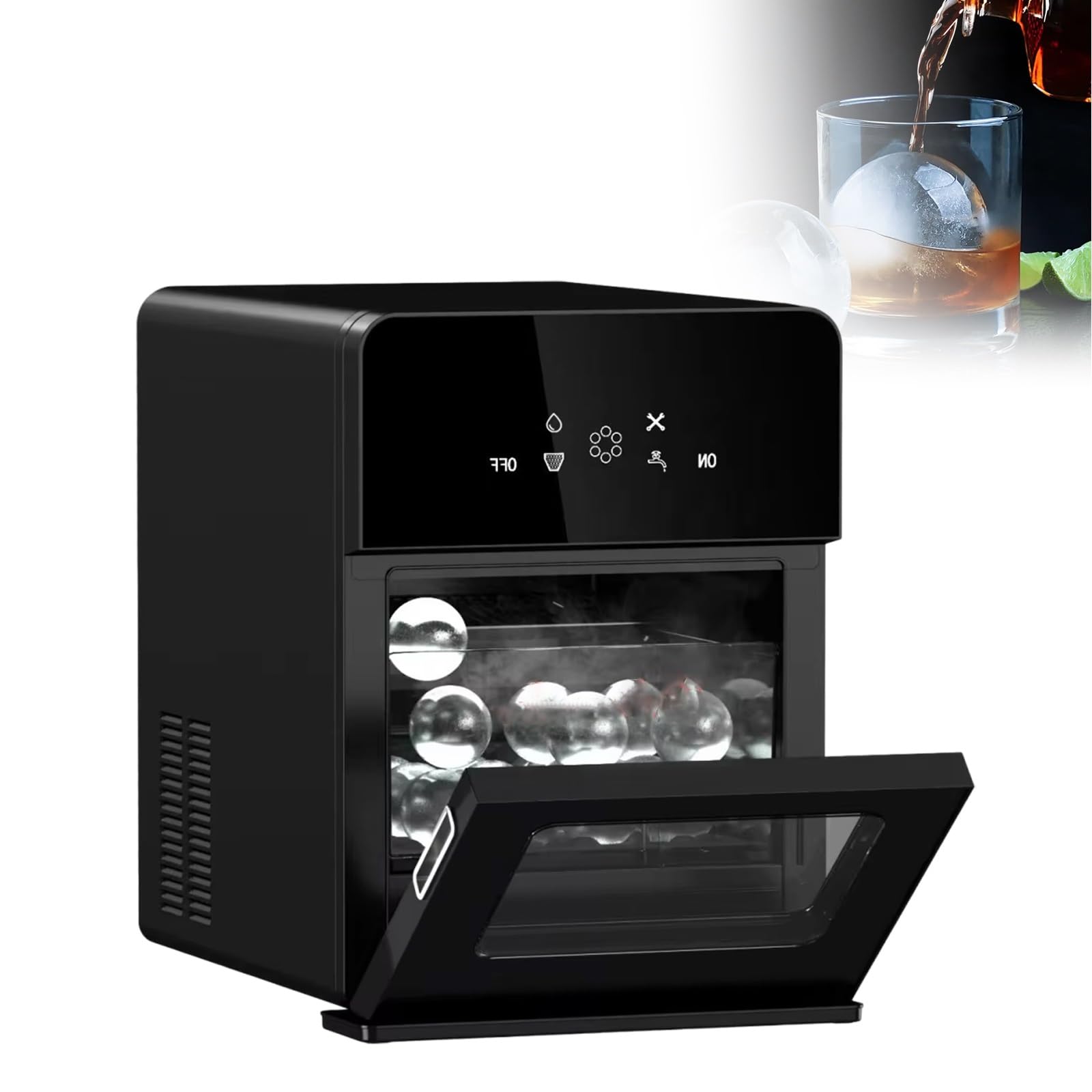 Máquina para hacer hielo, máquina para hacer hielo esférico para bolas de hielo cristalinas, 4 unidades, capacidad para 40 piezas, panel LCD táctil fácil de usar, limpieza automática con un solo