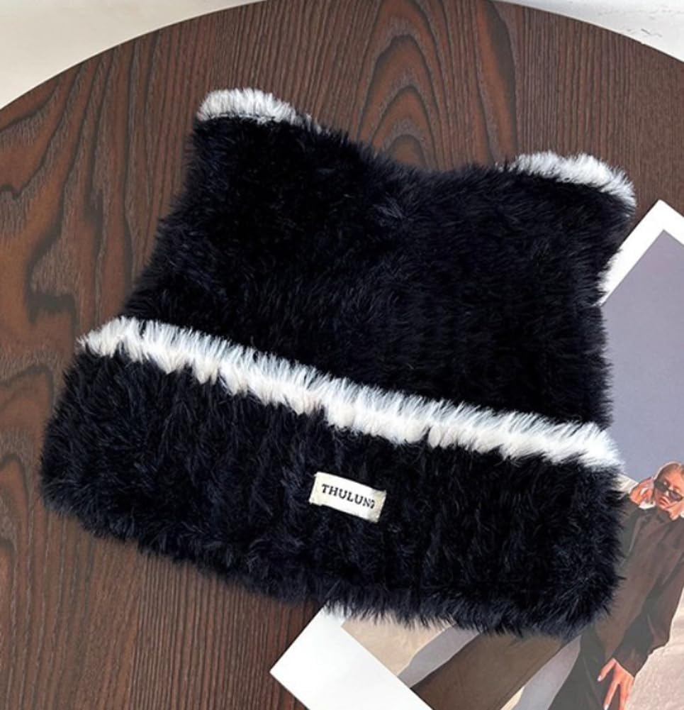 Women Winter Y2K Cute Cat Ears Hats Slouchy Plush Knitted Beanie Snow Ski Hat Fuzzy Warm Crochet Skull Cap 2026 - Image 5