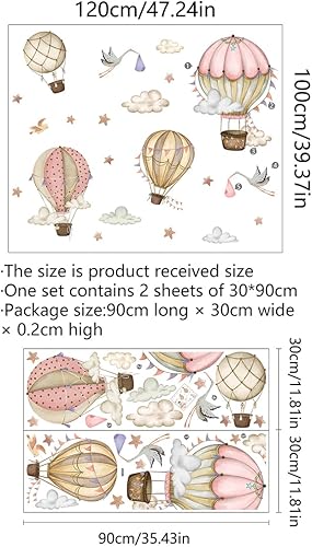 Miniatura 2 de Globos de aire caliente extraíbles, calcomanías de pared, globos de acuarela, pájaros, estrellas, calcomanías de pared, pintura a mano, globos de