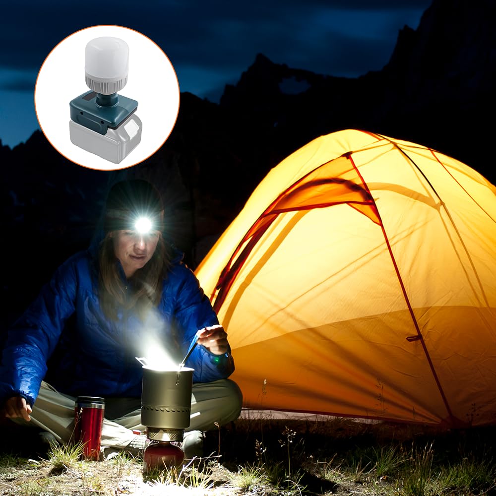 Lámpara de Batería para Makita Batería 18V, Afenau 12W luz de Trabajo con Bombillas E27 Ajustable 350-1300LM, Lámpara Portátil para Obra, Foco de Construcción LED para Batería 18V