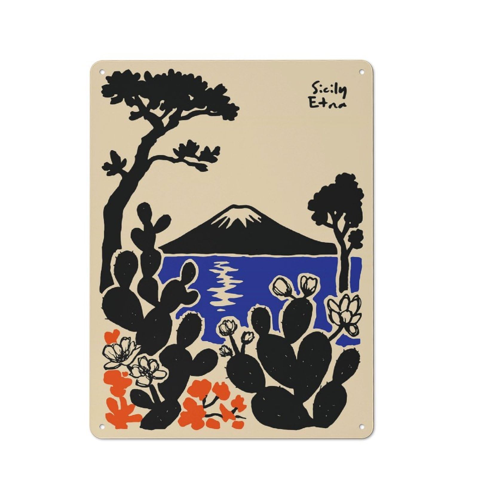 Junmoney Style-18 Sicily Etna Landscape With Cacti Vintage Tin Sign 40X30cm For Garage Wall, For Everyday Room Decor With A Vintage Look