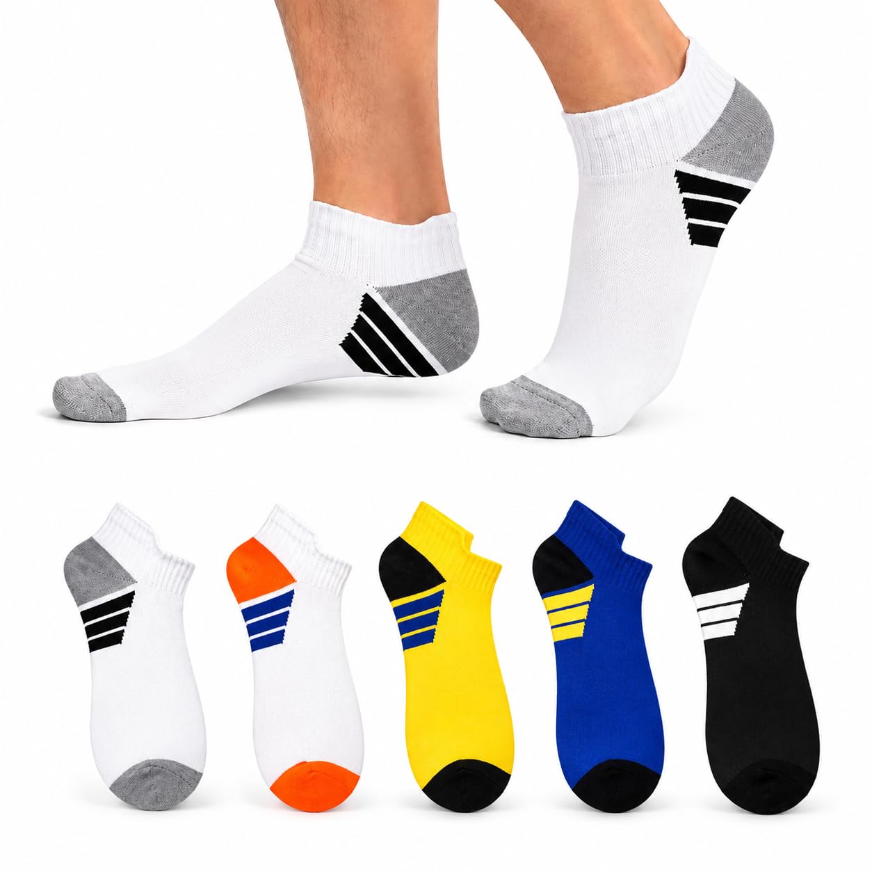 Men's Premium Cotton Ankle Socks | Breathable Lightning Bolt Patterned Athletic Sports Short Socks | Cool Hip Hop Streetwear Low Cut Sneaker Socks Multi-Pack Combo - Pack of 5 (Multicolor)-image-21
