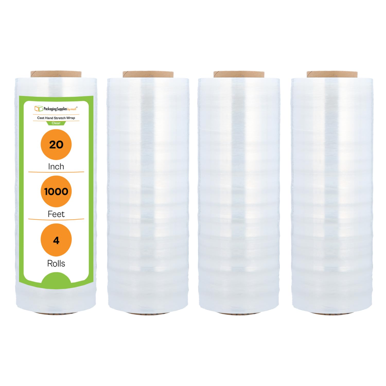 PSBM 4 Rolls 20 Inch x 1000 Feet Stretch Film/Wrap, 70 Gauge Heavy Duty Industrial Strength Clear Shrink/Plastic Wrap for Moving, Packing, Shipping, Pallet Wrapping & Storage