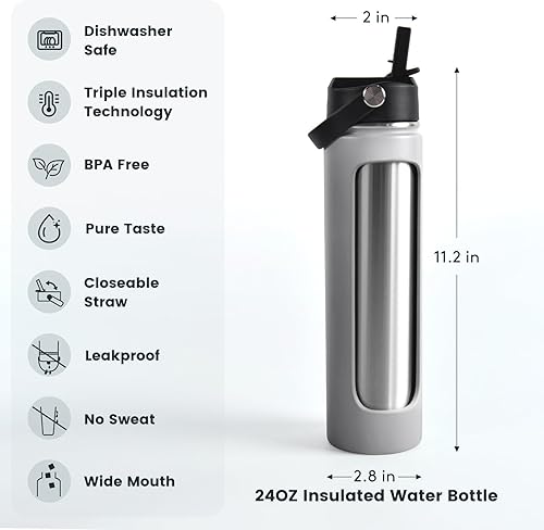 Miniatura 3 de Botella de agua deportiva de acero inoxidable de 24 onzas, sistema de hidratación rápida, ideal para maratón, gimnasio, correr y aventuras al aire
