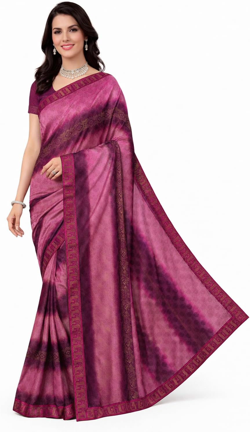 Women's Tie-Dye Saree with Embellished Border, Ethnic Wear