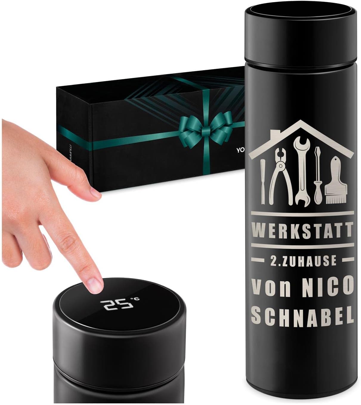 Maverton Thermobecher 450ml - Personalisiert Mit LED Temperatur Anzeige