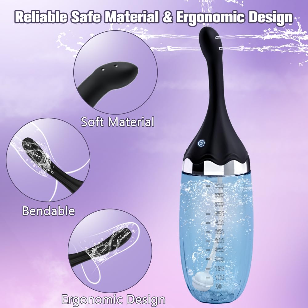 Doccia anale Pompa per clistere automatica - Clisteri elettrici da 20 once per la pulizia del colon per donne con 3 velocità e 5 beccucci, Docce in silicone per la pulizia anale maschile