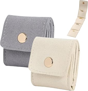 Mini Travel Jewelry Bag Foldable, Mini Jewelry Travel Purse, Jewelrys Storage Pouch, Small Foldable Lightweight Design for Earrings Necklaces Bracelets, Portable Storage Pouch Beige+Gray