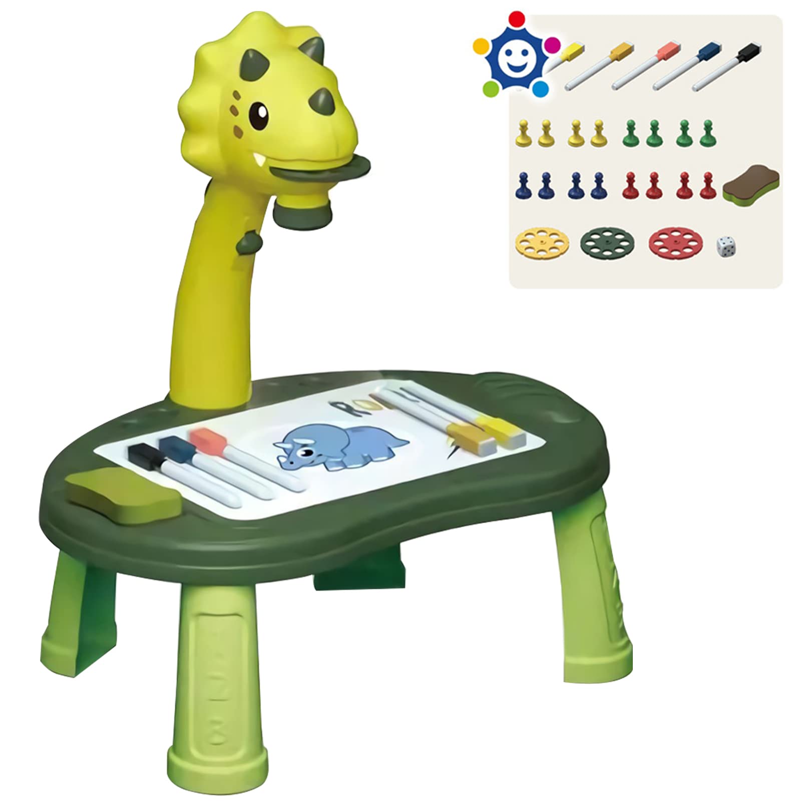 Photo 1 of Toys for 1-2 Year Old Girls,Kids Colorful Drawing Projector Board with Light & Music,Led Art Drawing Table with Five Drawing Pens and Board Games,Educational Toys Gifts for 5-7 (Green)