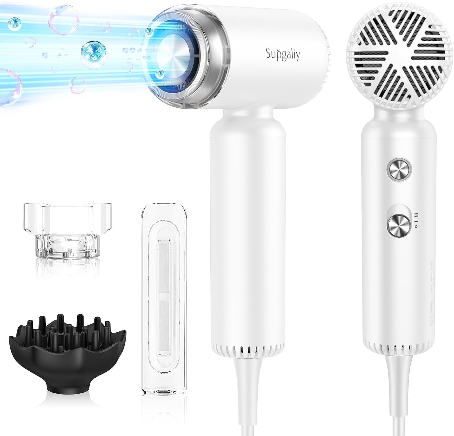 Föhn, ionen-haardroger, lichte mini-reisföhn, kleine föhn met diffuser, haarföhn met 110.000 tpm borstelloze motor, snel drogen, föhn met 3 haardrogeraccessoires