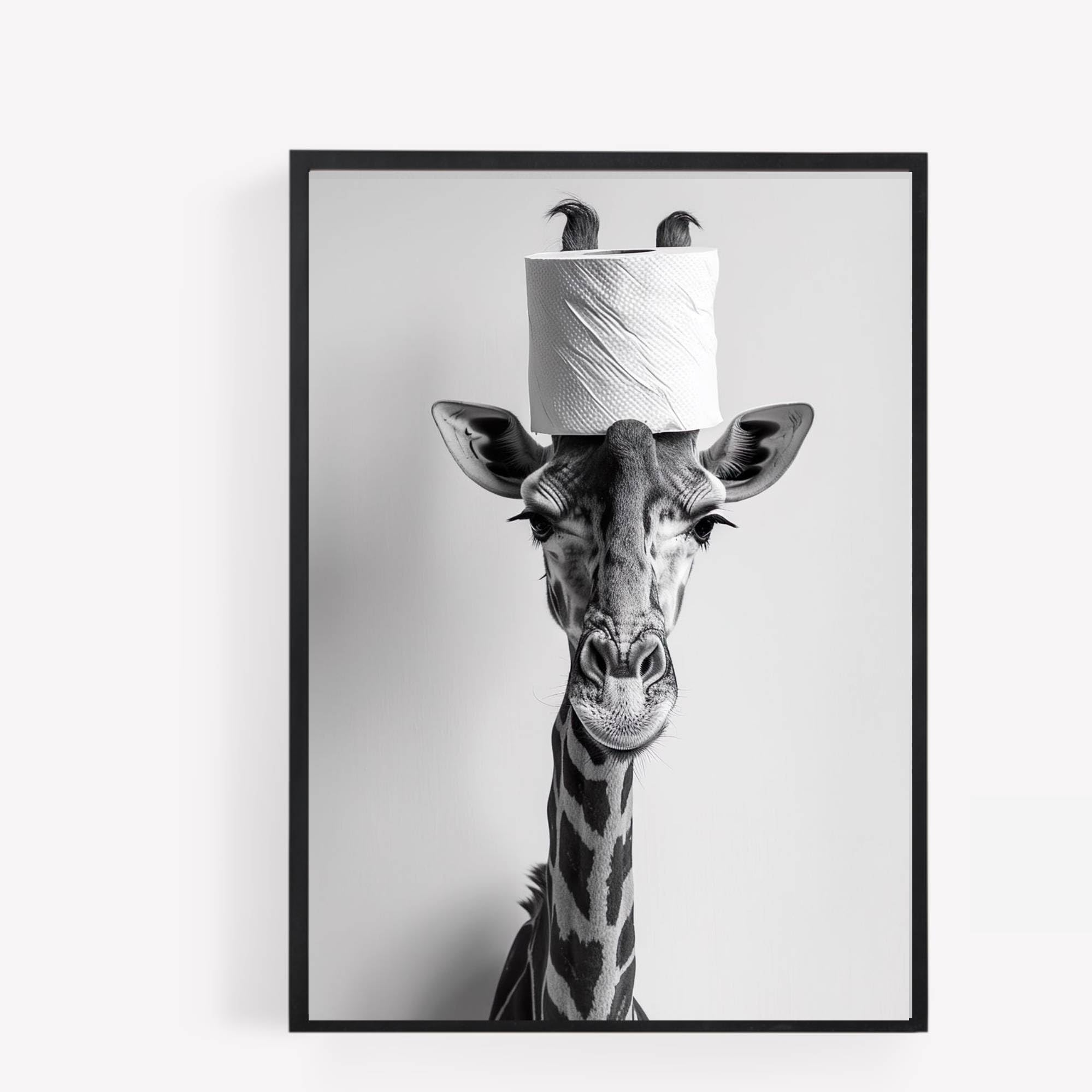 Gfc Black White Giraffe With Toilet Roll On Head Funny Bathroom Toilet Animal Print Picture Poster A4 Unframed Wall Art Home Decor Decorating