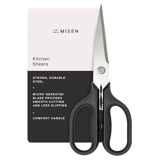 Misen Kitchen Scissors - Multipurpose Kitchen Shears - Heavy Duty Food Scissors - Dishwasher Safe Meat Scissors, Black