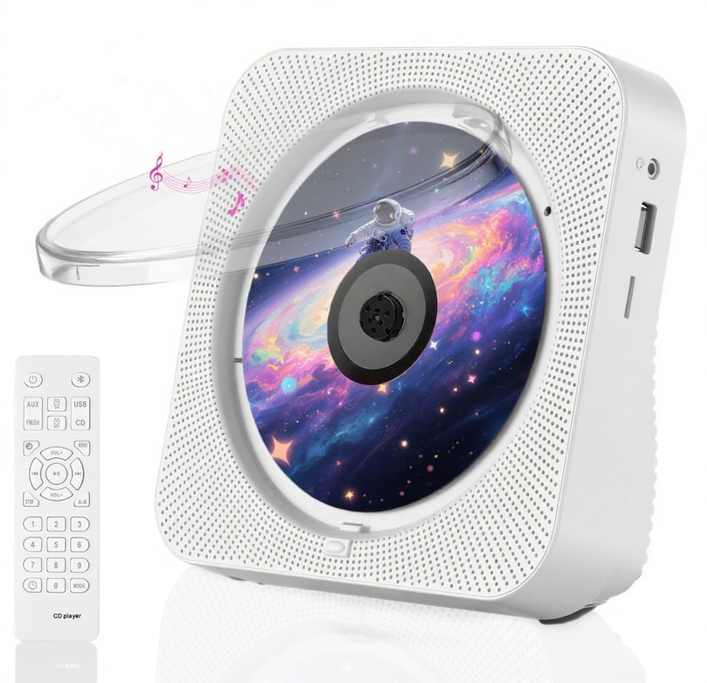 Portable CD Player, Desktop Music Player for Home, with Timer, Remote Control, CD Player for Home Inner Sperakers and Side LCD Screen Display Support FM Radio/USB/Bluetooth/CD Four Modes