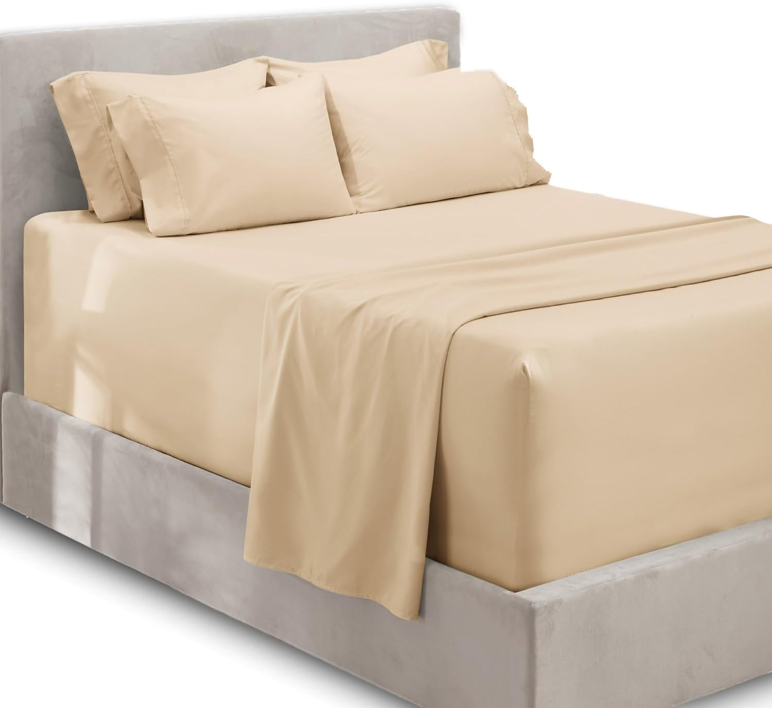 Hearth & Harbor Bed Linen Set - Queen Size, 6 Piece, Extra Deep Pocket, Cream, Microfiber