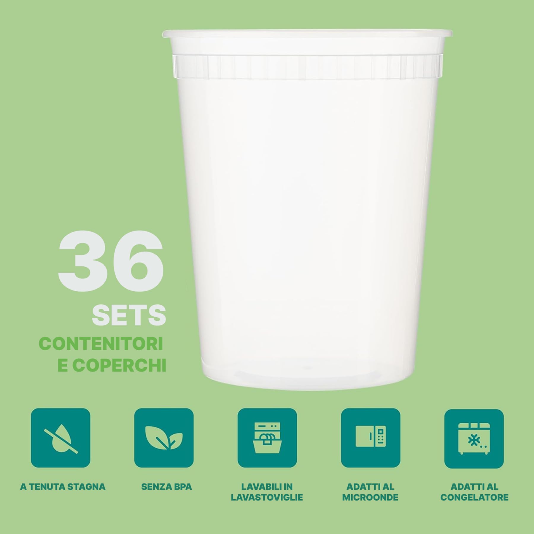JoyServe 946,3 ml contenitori alimentari (36 set) – contenitori ermetici in plastica 1 L con coperchi, senza BPA, per asporto/meal prep/zuppe, adatti a freezer, microonde e lavastoviglie