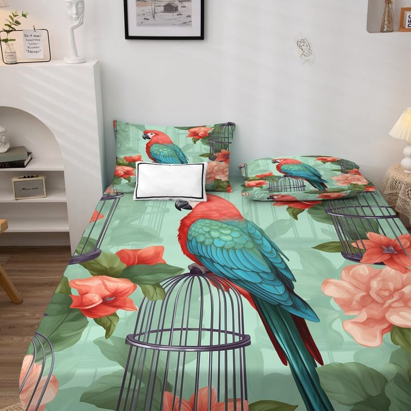 Miniatura 10 de Parrot Sheets - Juego de sábanas tamaño Queen, sábanas de microfibra suave y bolsillo profundo, sábanas y fundas de almohada estampadas sin arrugas,