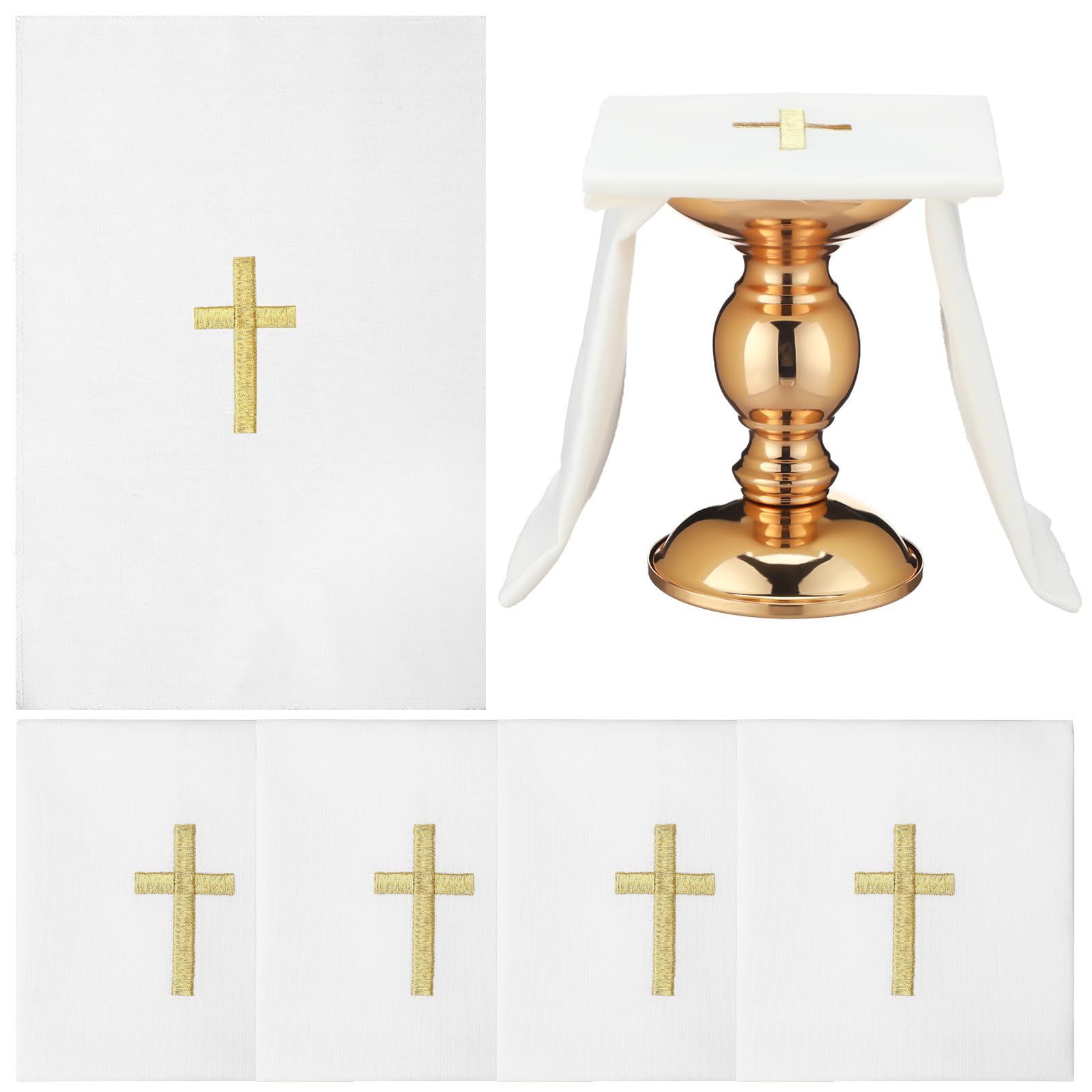 Tegeme 4 Pack of Embroidered Linen Purificator with Gold Cross Center