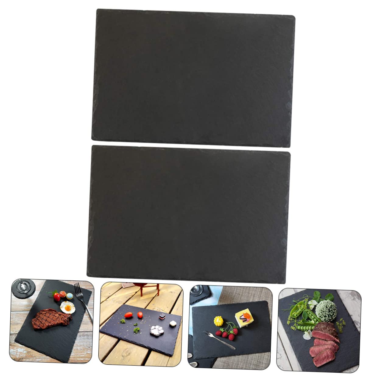 MAGICLULU Assiette à Sushi en Ardoise Noire 2 Pièces, Style Japonerie