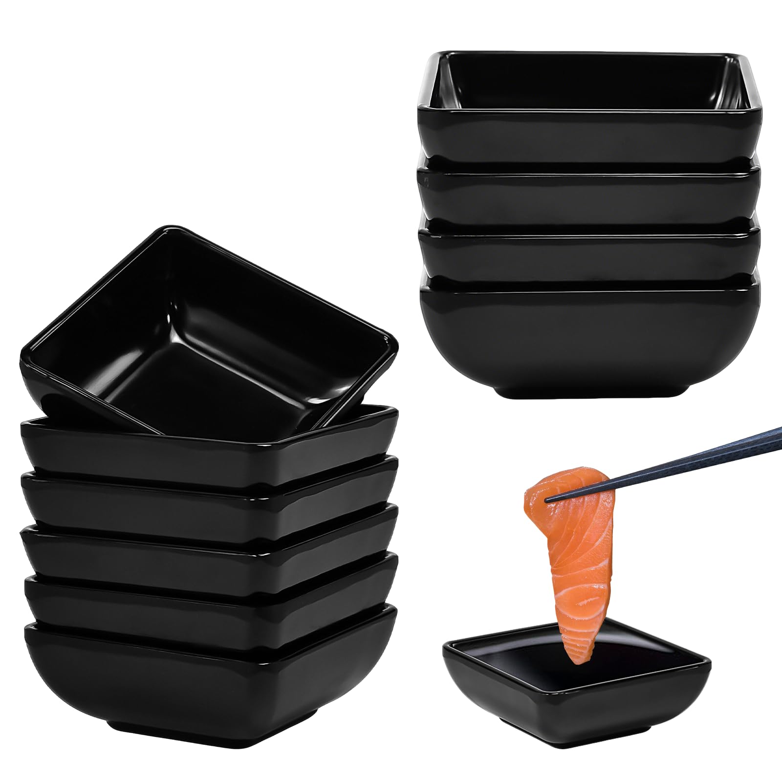 10 Pezzi Ciotole per Salsa di Soia Ciotole Aperitivo 7,3x7,3x3cm Ciotol e per Spezie Nero Quadrate Piattino per Salse Impilabili Riutilizzabile Mini Ciotol e per Salse Spezie Intingoli e Snack