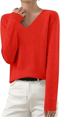 OIOLOYJM Fall Cashmere Sweaters for Women 2025 V Neck Long Sleeve Tops Lightweight Knitted Pullovers Merino Wool Sweater