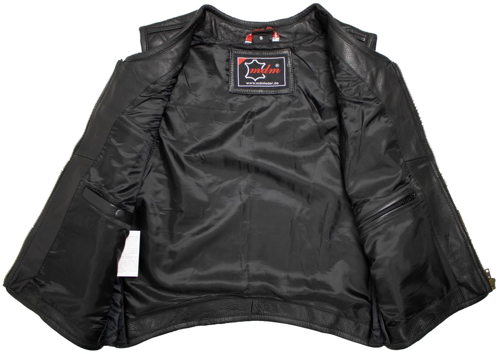 MDM Gilet pelle uomo biker in vera pelle traforata – Club Style, trapuntatura a rombi, nero, traspirante, ideale per moto e uso estivo