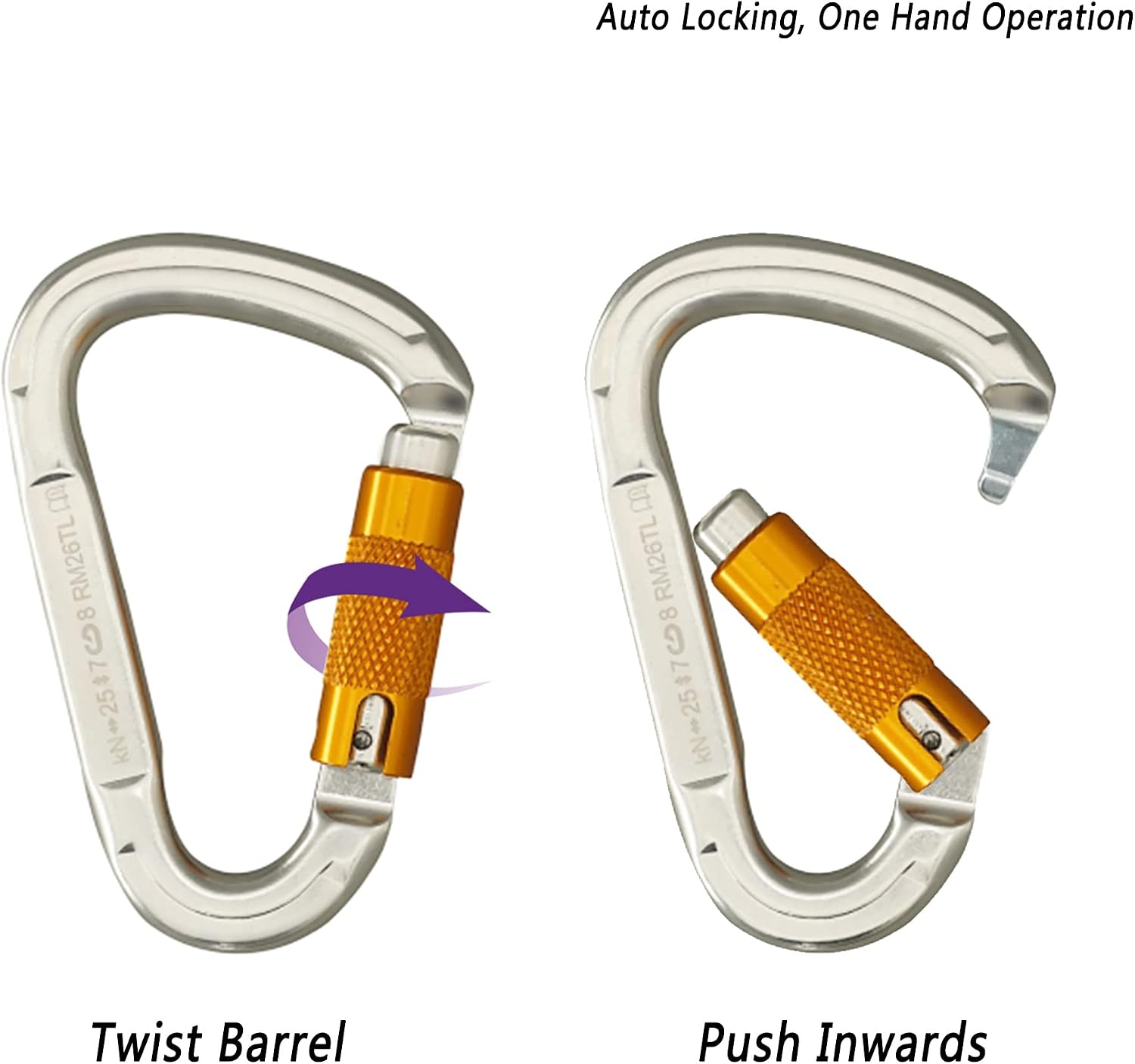 Climbing Carabiners Locking Carabiner Clip Auto-Lock Aluminum Carabiners Heavy Duty with Screwgate for Climbing Rappelling - Image 5