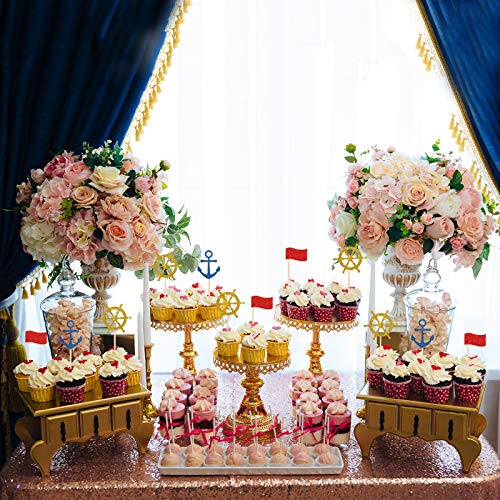 24 Pcs Nautical Themed Cupcake Toppers - For Baby Shower, Bridal Shower, Anchor Cupcake Toppers, Engagement, Sailors Welcome Party Cupcake Toppers Picks(Gold, Royal Blue, Red) #TOP4