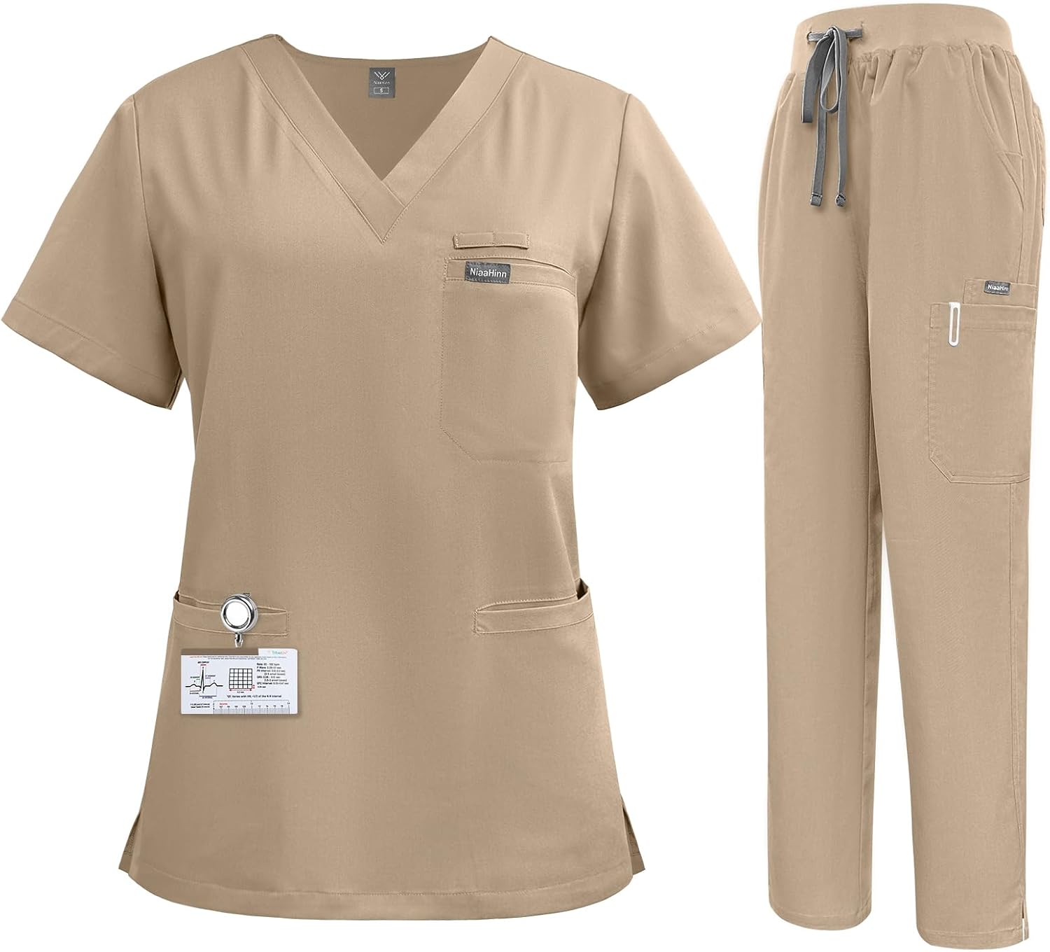 niaahinn Women's Scrub for Women V-Neck Top & Cargo Pants, Comfortable Scrub Set Stretch Fabric, 10 Pockets (S-XXL)