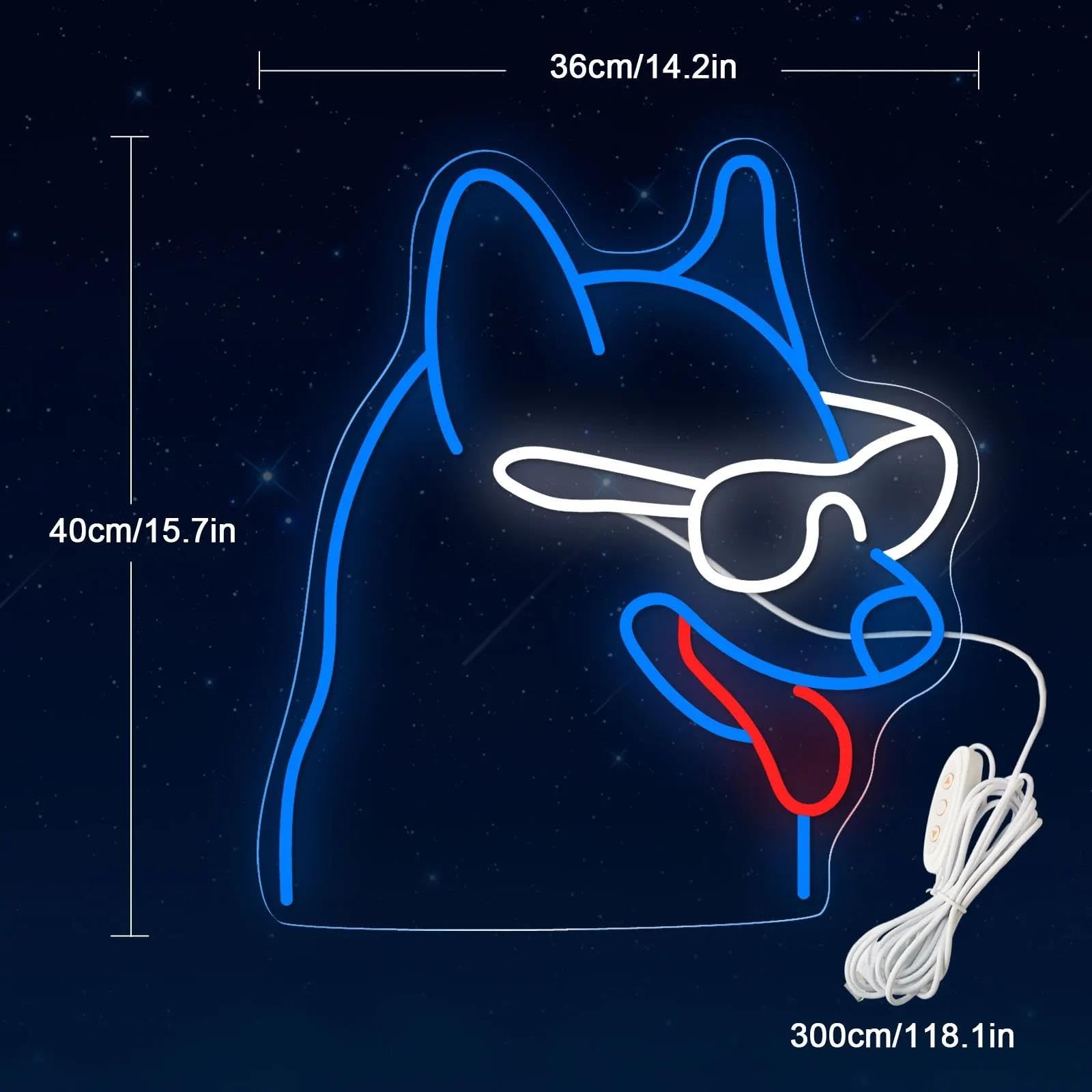 Luz de Diseño de Digital Lindos Anteojos Perros LED Luz De Neón Acrílico USB Para El Hogar Niños Dormitorio Mascotas Habitación Decoración De Pared 36cmx40cm