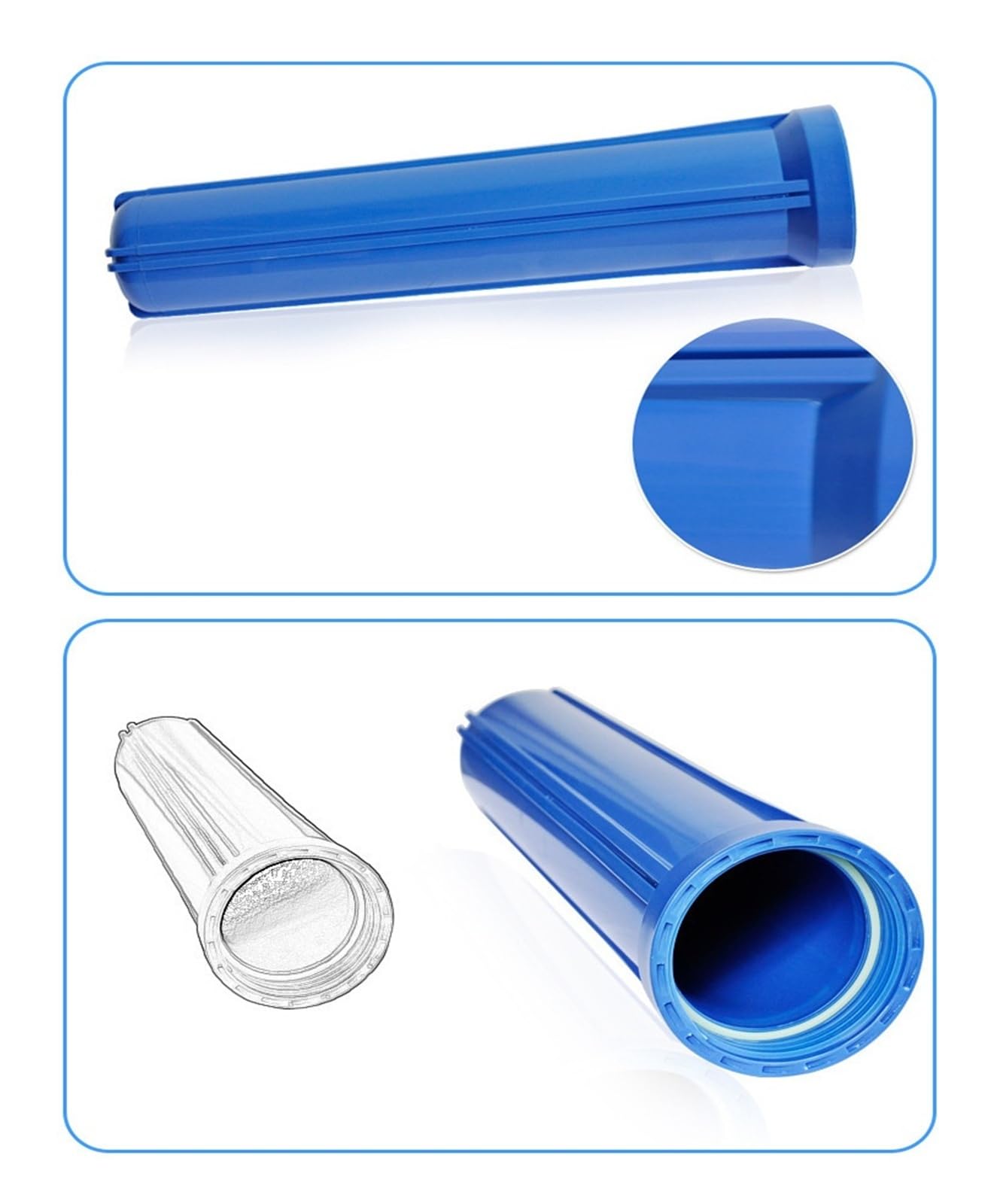 1PC Botella Purificadora De Agua Con Filtro Azul Y Hebilla Interior De 20 Pulgadas, Máquina De Agua Pura, Botella Con Prefiltro Debajo del fregadero