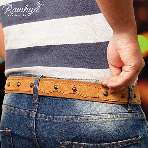 RAW HYD Leather Western Belts for Men - Classic Cowboy Belts for Men w/Embossed Buckle - Adjustable Men’s Western Belt.4