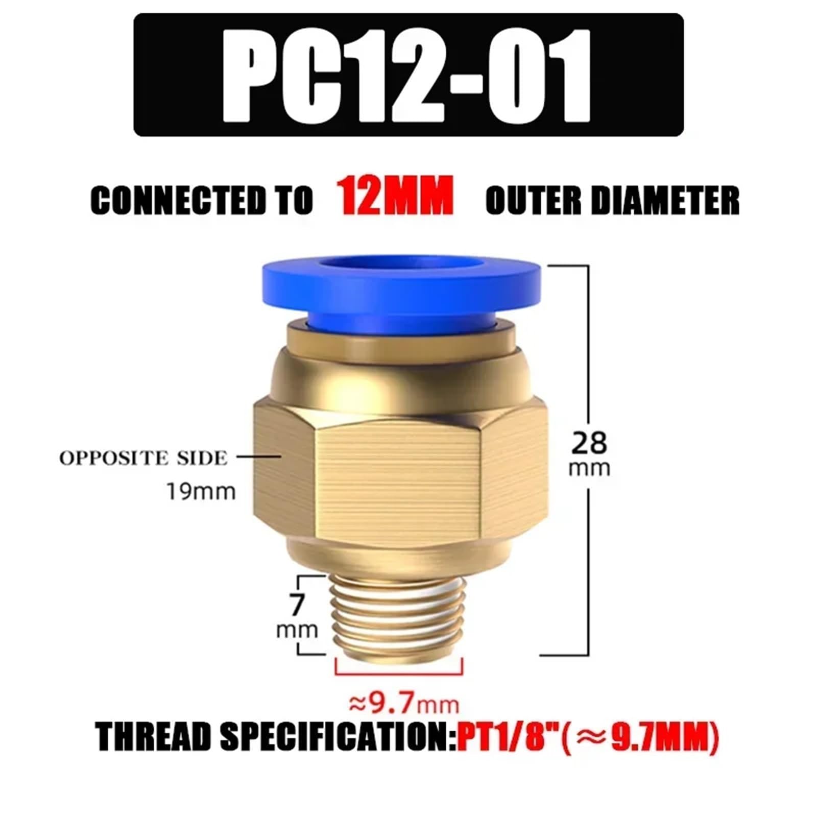 10/50PCS Pneumatic Fitting Air Connector PC 4mm 6mm 8mm 10mm 12mm Thread 1/8" 1/4" 3/8" 1/2" Hose Fittings Pipe Quick Connectors(PC12-01,10 PCS)