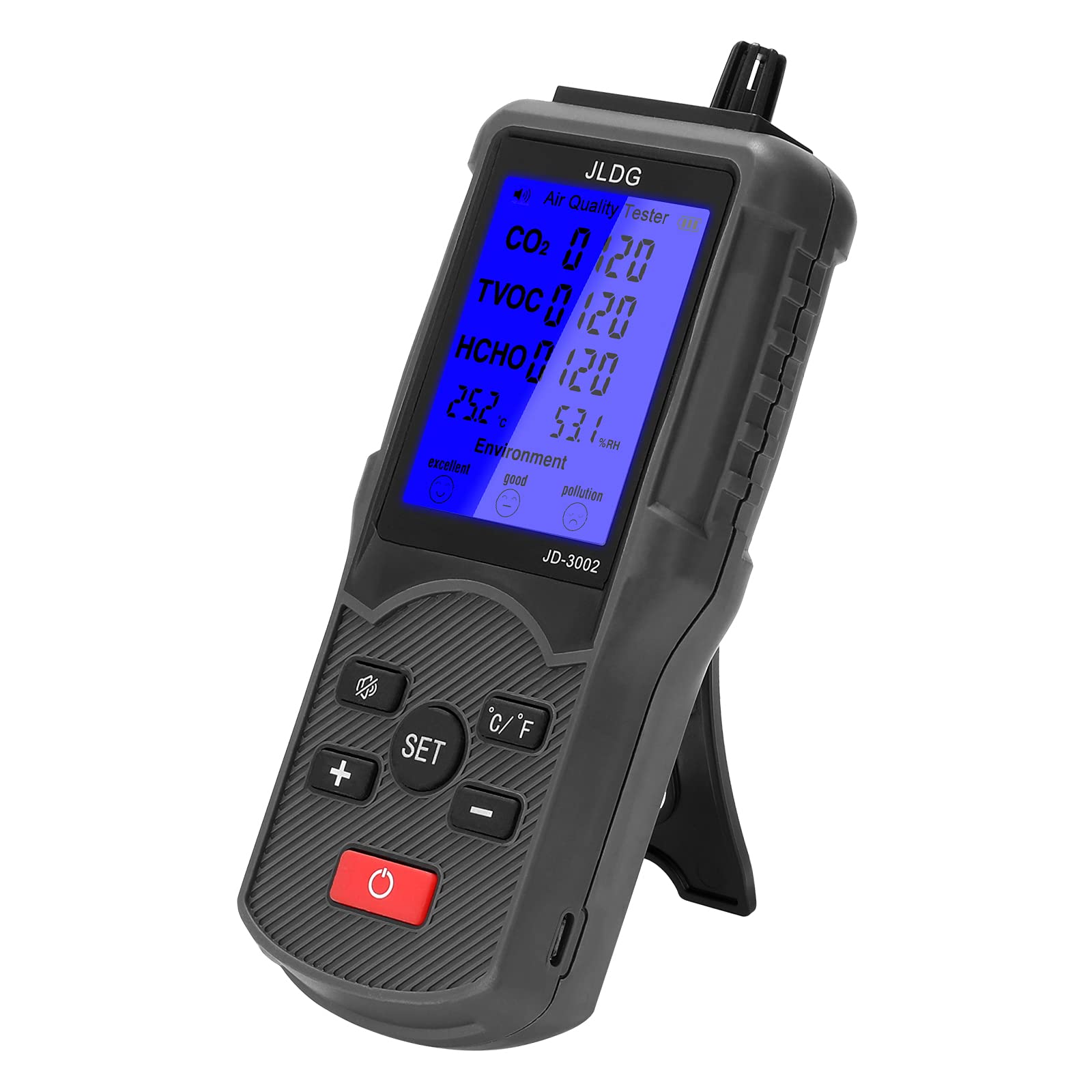 Vxdefp 01 Gas Detector, Multifunctional Air Quality Tester Co2 Tvoc Meter Temperature Humidity Measuring Device