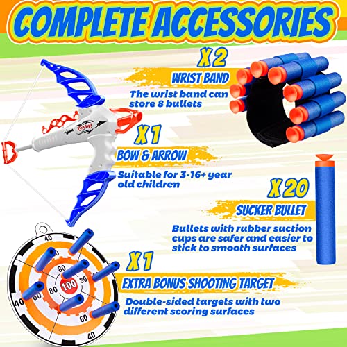 Bow And Arrow Set For Kids 3 4 5 6 7 8-12, Kids Archery Set With 20 Foam Bullets & Double-Side Target, Nef Bow Shooting Game Toys, Indoor Outdoor Toys For Kids, Gifts For Boys Girls 3-12 Years Old #TOP2