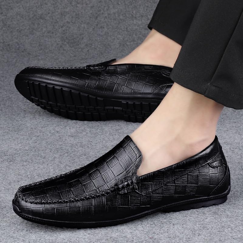 Men's Classic Slip On Dress Shoes Leather Casuals Derby Shoes Handmade Wedding Classic Loafers Shoes Fashion Tuxedo for Men(Black,7.5)2