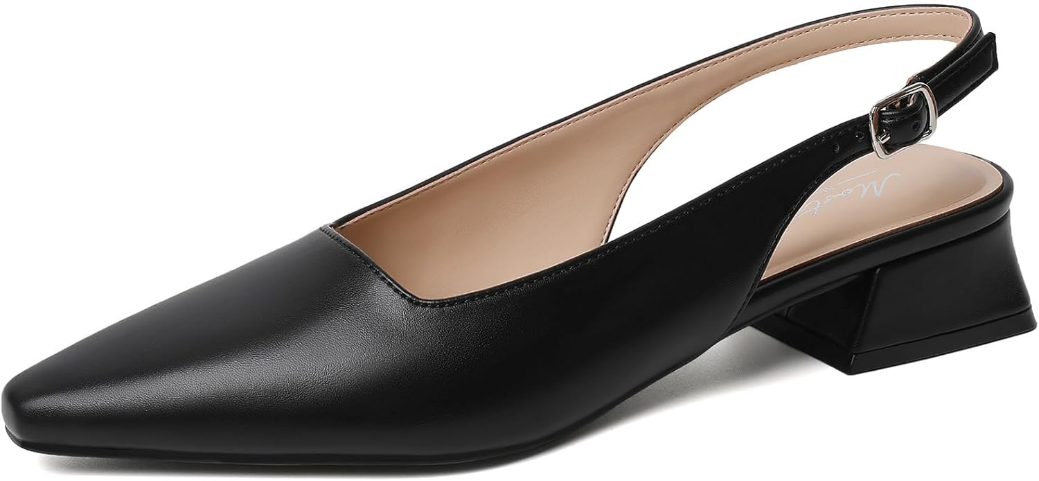 Mostrin Womens Chunky Low Heels D'Orsay Slingback Block Heel Pumps Closed Square Toe Dress Shoes for Work Office Daily Wedding
