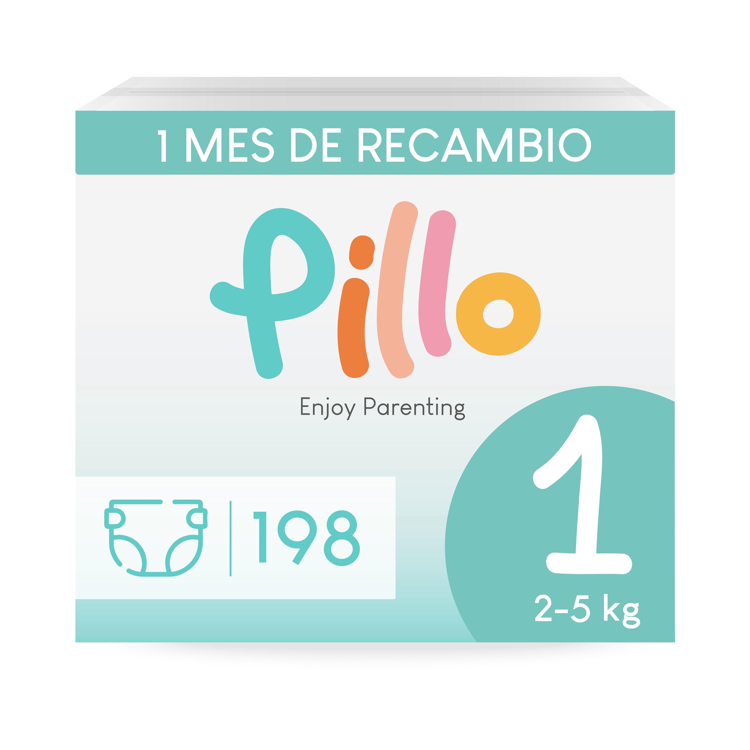 Pillo Pañales Talla 1 - Pack de 198, 6 Paquetes de 33 Para Bebé - New Born (2-5 kg) - Recién Nacido