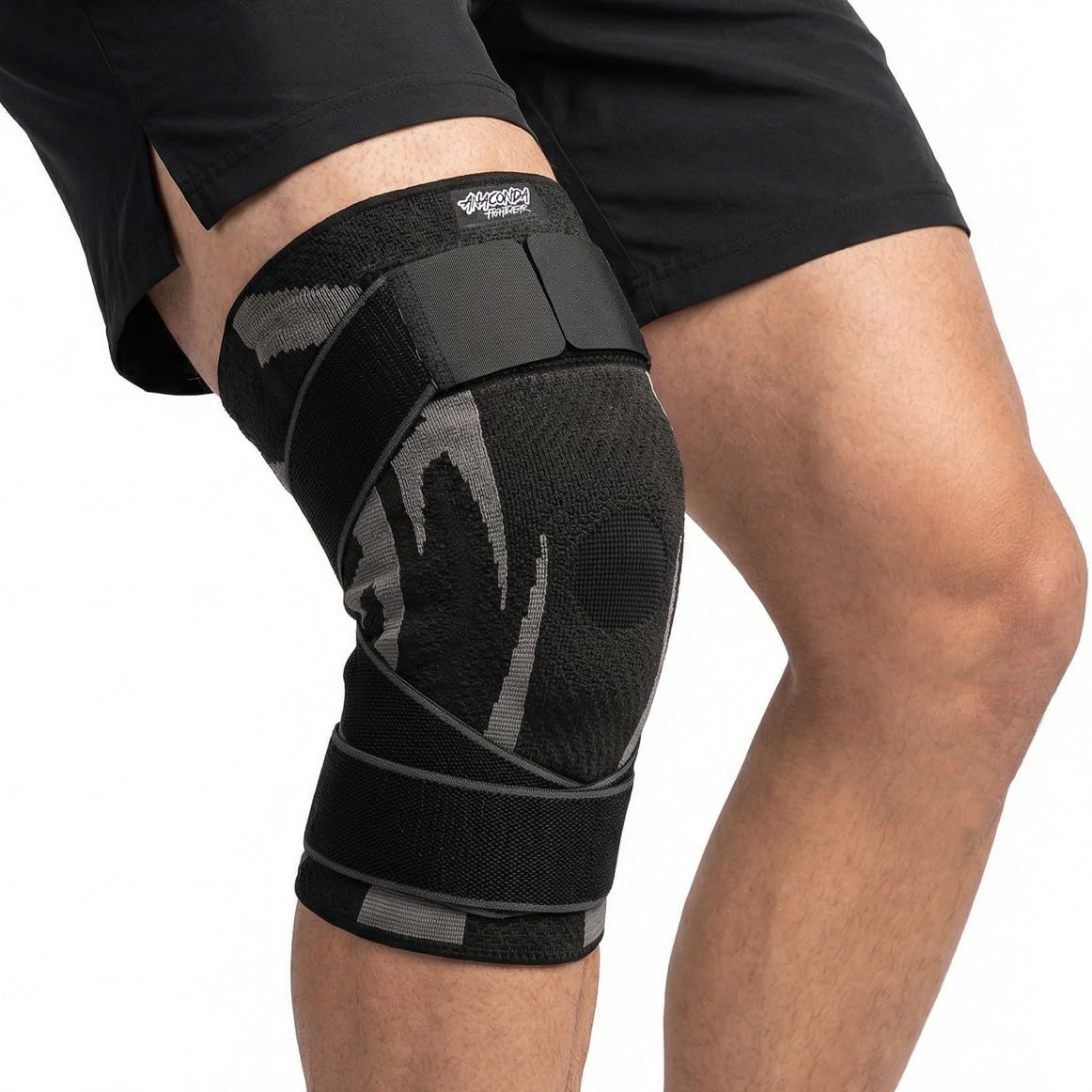 Anaconda Fightwear - Rodillera estabilizadora - Manga de soporte de compresión con estabilizadores de resorte para absorción de impactos y salud de las articulaciones - Se adapta a la pierna izquierda