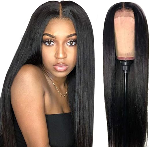 LUSH LOCKS® Hair Lace Front Wigs Human Hair Real Hair Straight Human Hair Wigs (Natural Black) #New (22 inch)