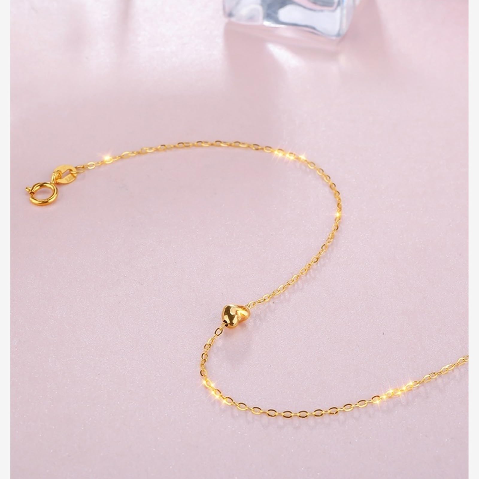 Bracciale Oro Giallo Donna 18k/14k/9k, Bracciale a Catena a Forma di Cuore 16-18 cm Estensione 4 cm, Braccialetto da Sposa Fidanzati