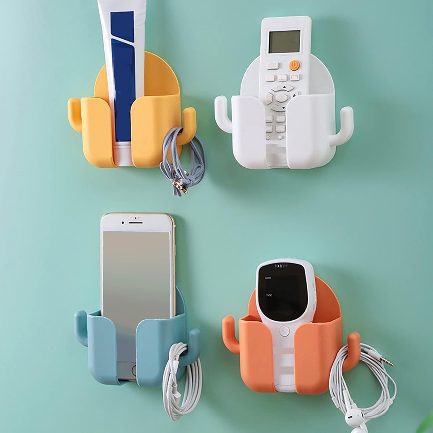 Mobile Holder for Home – Self-Adhesive Mobile Stand for Wall with Dual Hooks, Multipurpose Remote Holder Wall Mount for Phone, AC Remote & Earphones – Durable ABS Build [ 1-pcs ] [ Random Color ]-image-13