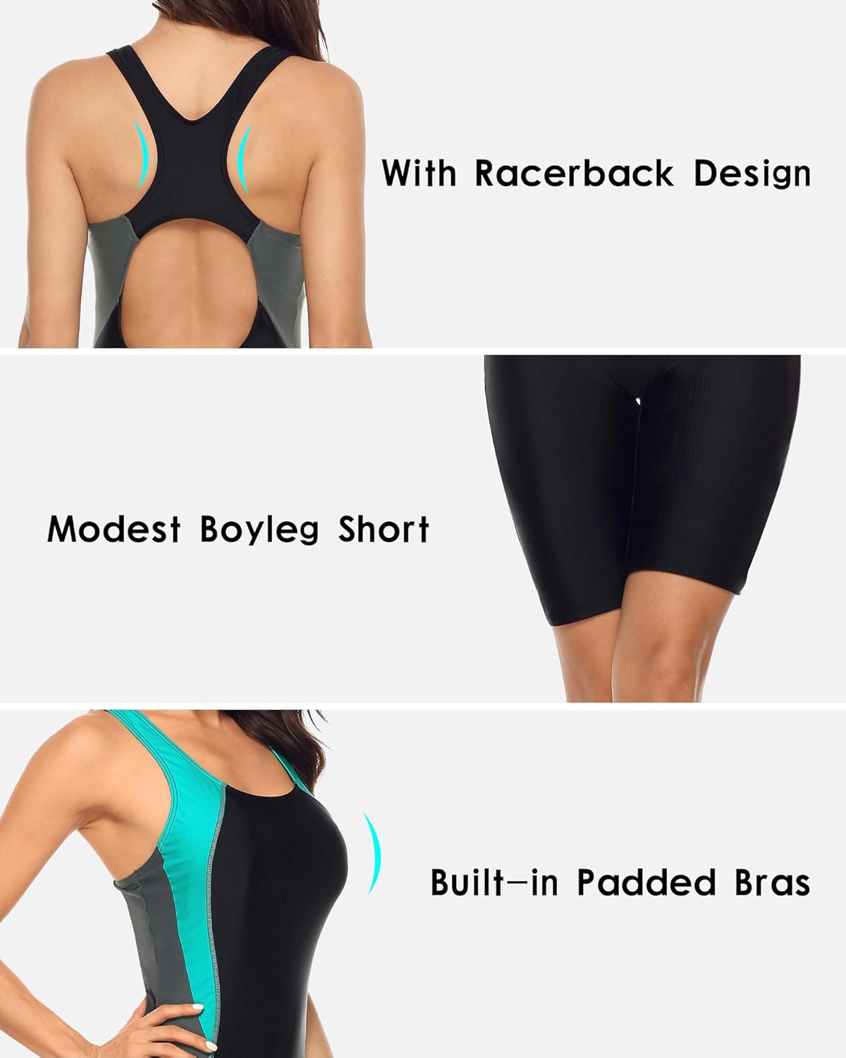 beautyin Women's Boyleg One Piece Swimsuit Racerback Athletic Bathing Suit