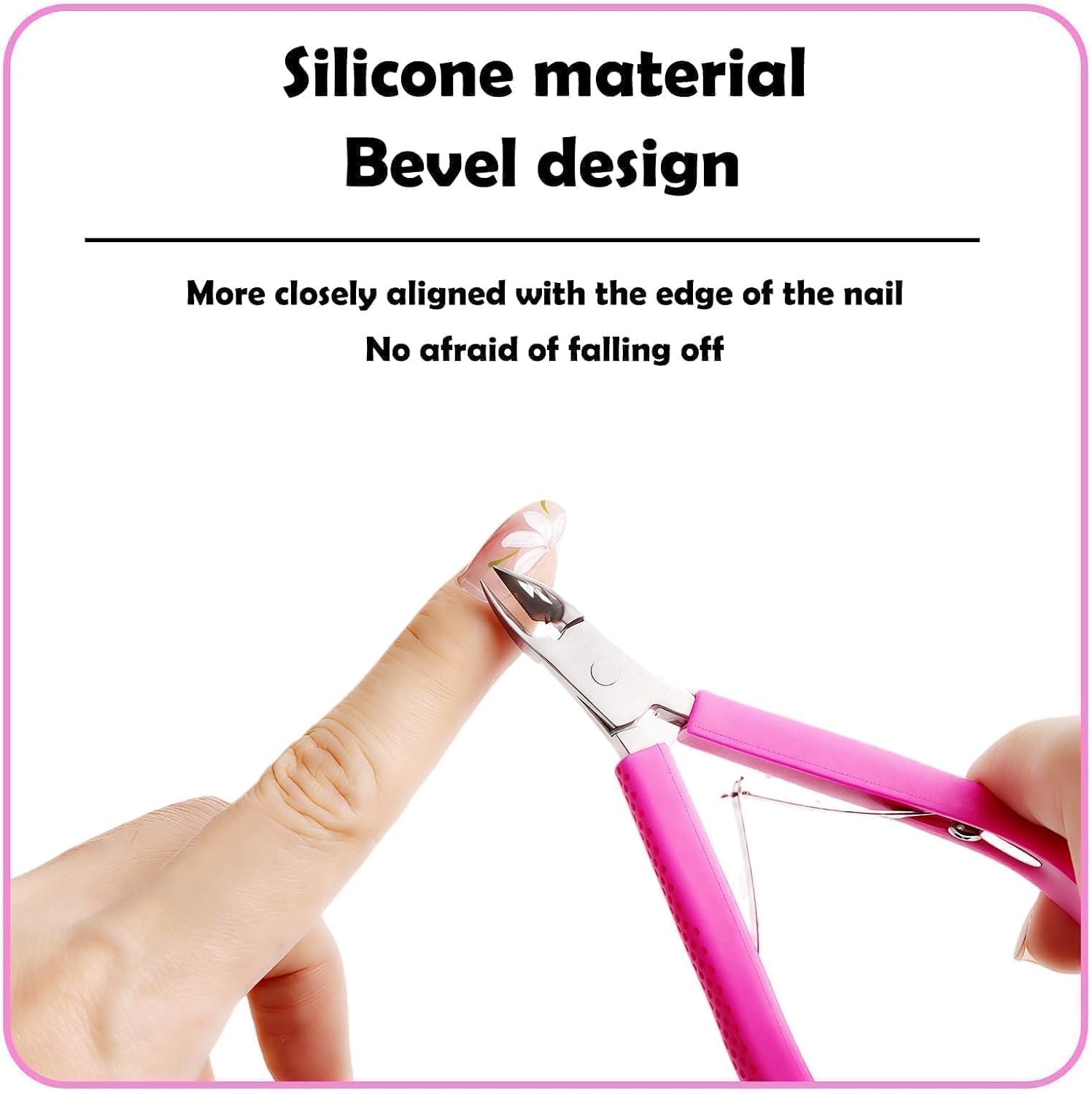 Fine Edge Cuticle Trimmer & Nippers, Scissors, Silicone Handle Nail Tools for Precise Removal, Durable Washable Cuticle Cutter & Remover & Pusher Nail Clippers (Rose+Pusher 1Set)