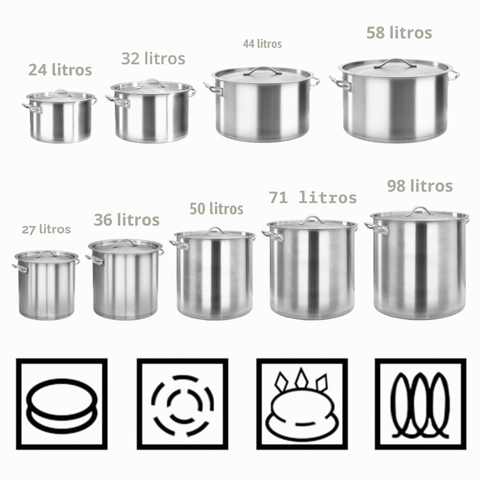 Olla de Acero Inoxidable 32 L 40x26 cm Ollas Cocina Grandes Cacerola Baja Hoyas para Cocinar