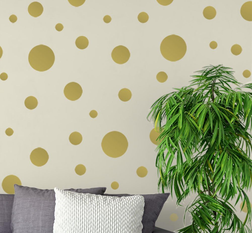 Create-A-Mural Polka Dot Wall Stickers, Wall Decor Stickers, Wall Dots, Vinyl Circle Room Dot Decals Wall Art Stickers for Bedroom Girls Room Peel and Stick Kids Room Decor Birthday Gift (Gold) - - 