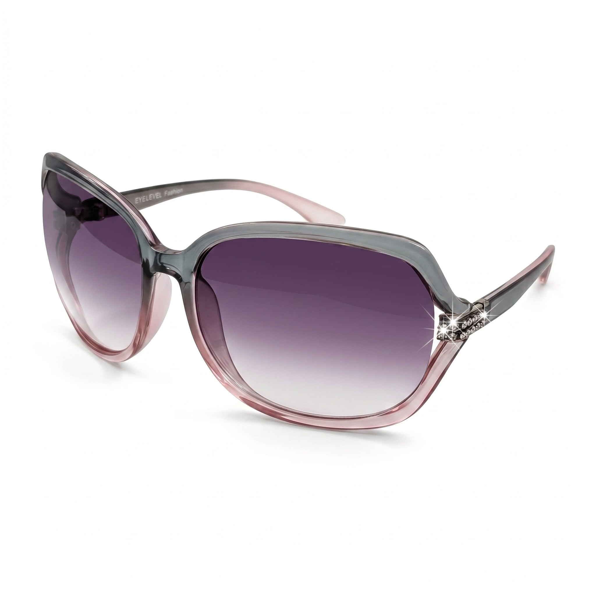 Eyelevel Imogen Oversized Square Sunglasses for Women, Rose Clear Crystal Frame, Stone Detail, Rose Gradient Lens, UV400 CAT3
