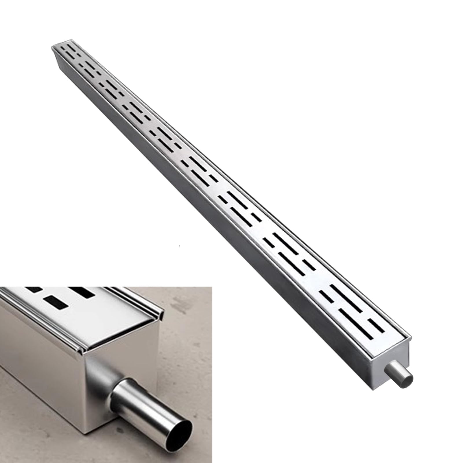 Blazea Channel Drain Kit with End/Outlet, Custom Trench Drainage System, Driveway Floor Water Diverter Trough Gutter, Stainless Steel Trench Drain(With Outlet,5x5cm(2x2))