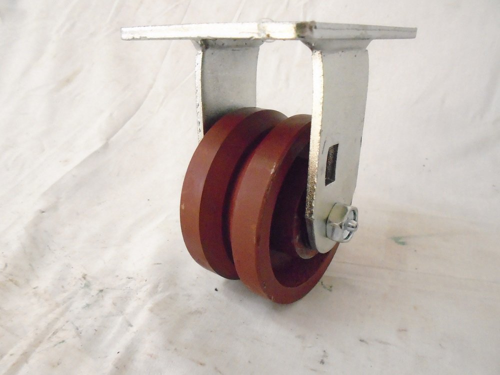 4" X 2" Rigid Caster 7/8" V-Groove Ductile Steel Wheel 1500 Ilbs