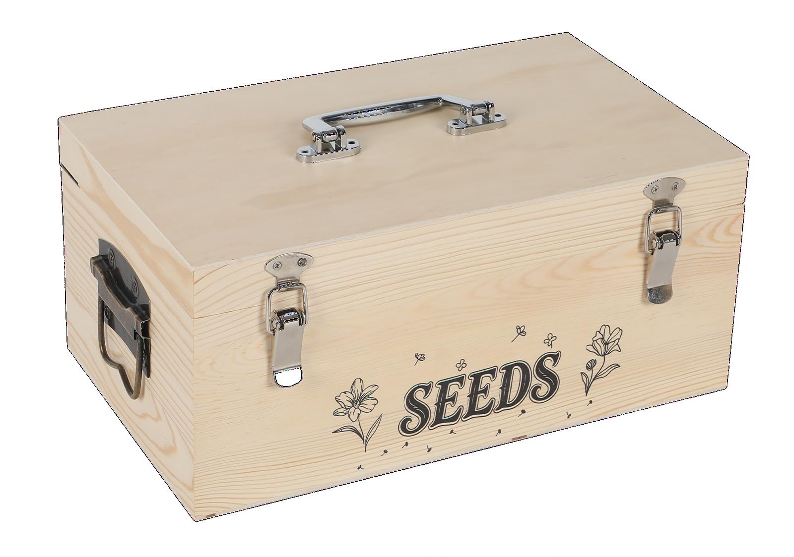 mistybabes Wood Seed Storage Organizer Box with Lid, Double-Layer Seal Design Seed Saving Box with 304 Stainless Steel Safety Lock Handles, Extra Seed Envelopes and Labels, Great Gifts for Gardener