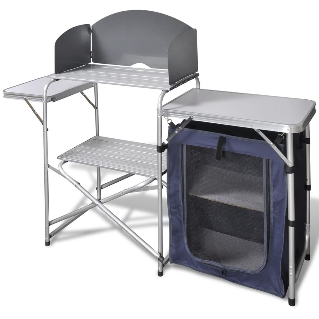 Homgoday Cuisine de camping pliante avec pare-brise en aluminium, meubles pour maison intérieure extérieure, salon chambre à coucher